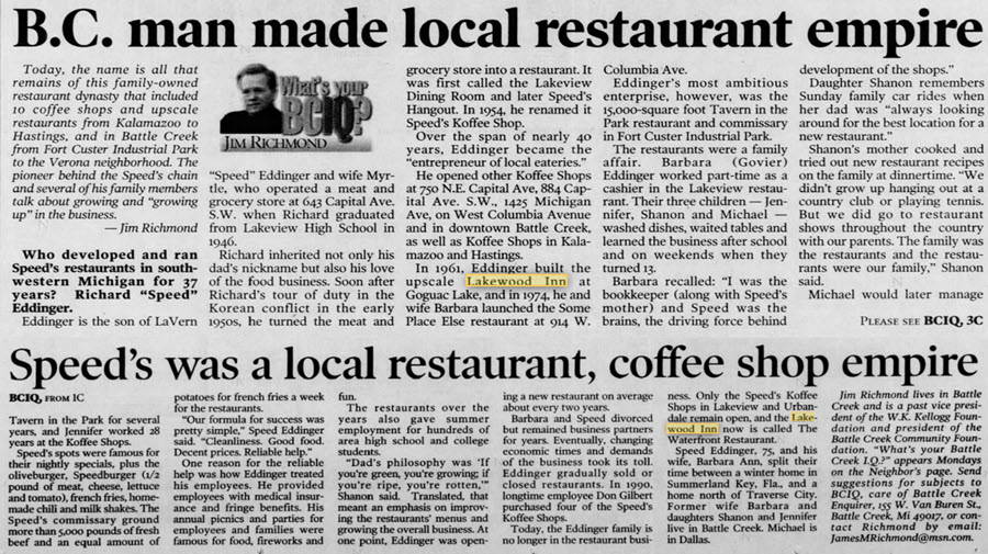 Lakewood Inn - 2003 Article On Speed Eddinger